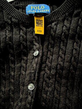 NWT Polo Ralph Lauren Black Cable Knit Button Cardigan Sweater